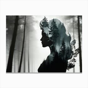 Silhouette Of A Woman - The Forest Queen Canvas Print