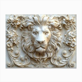 3d Relief Lion Art With Intricate Details And Elegant Design In Off White Color Canvas Print