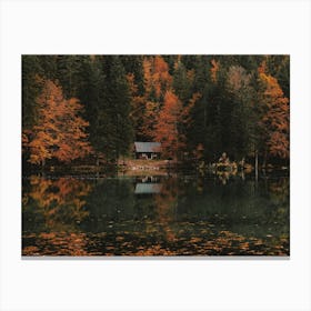 Cabin On Autumn Lake Canvas Print