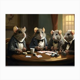 Four Mice Playing Poker Canvas Print