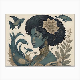 Blue Woman With Fishes Canvas Print