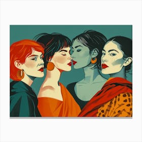 Four Women Kissing Canvas Print