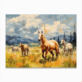 Horses Painting In Montana, Usa, Landscape 1 Canvas Print