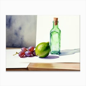 Lime and Grape near a bottle watercolor painting 23 Canvas Print