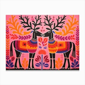 Moose 2 Folk Style Animal Illustration Canvas Print