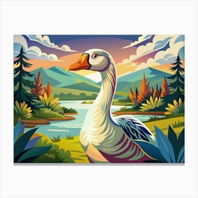 Goose In A Mountain Landscape Canvas Print