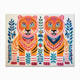 Siberian Tiger 2 Folk Style Animal Illustration Canvas Print