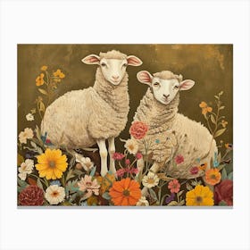 Floral Animal Illustration Sheep 1 Canvas Print