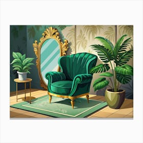 Green Velvet Armchair In A Luxurious Living Room 1 Canvas Print