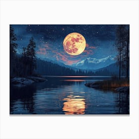 Full Moon Over Lake Canvas Print