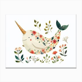 Little Floral Narwhal 1 Canvas Print