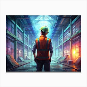 Worker Looking Out At A Large Industrial Facility Canvas Print