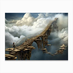 Dreamscape. Serene Skyway: The Wooden Pier's Lake to Sky Passage. Canvas Print