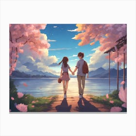 Anime Couple Holding Hands Canvas Print