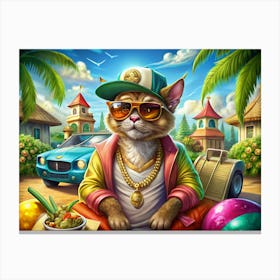 Cool Cat In Sunglasses On Beach Canvas Print