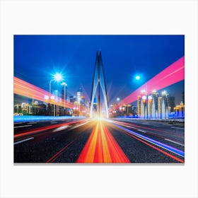 Neon city: China, blur motion cars (synthwave/vaporwave/retrowave/cyberpunk) — aesthetic poster Canvas Print