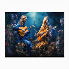 Bluegrass Duo - Two People Playing Guitars Canvas Print