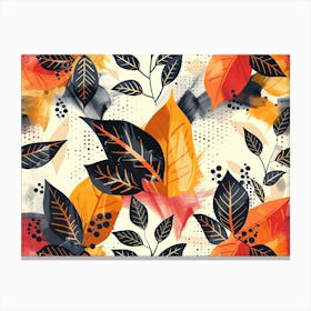 Abstract Autumn Leaves Pattern With Orange Red And Black Leaves On A Cream Background Canvas Print