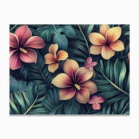 Tropical Leaves And Flowers Canvas Print