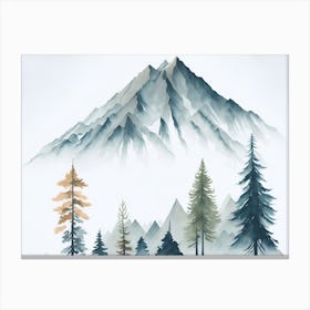 Mountain And Forest In Minimalist Watercolor Horizontal Composition 70 Canvas Print