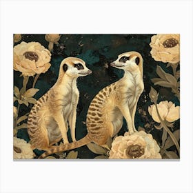 Floral Animal Illustration Meerkat 3 Canvas Print