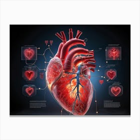 Diagram Of A Human Circulatory System Focusing On The Heart Highlighting The Areas Affected By Hear Canvas Print