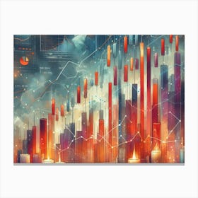 Stock Market Candlestick Chart In Watercolor 3 Canvas Print
