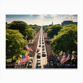 Aerial View Of A Patriotic Military Parade Honoring Veterans In America Rows Of Uniformed Soldiers (2) 2 Canvas Print