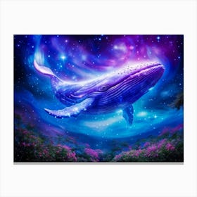 Vast Cosmic Whale Suspended In An Astral Garden Clouds Morphing Into Blossoms Nebulae Swirling As Canvas Print