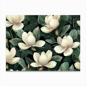 Magnolia Flowers, Floral Background, Tropical Seamless Pattern, Luxury Art Canvas Print