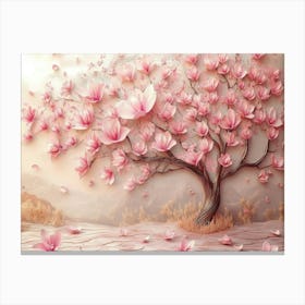 3d Picture Of A Tree With Pink Flowers 3 Canvas Print