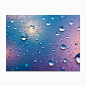 A Close Up Shot Of Water Droplets On A Colorful, Blue, Pink, And Purple Surface Canvas Print