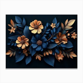 An Elegant 3d Floral Art Featuring A Bunch Of Leaves And Flowers On A Black 1 Canvas Print