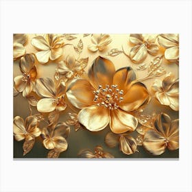 Golden Floral Artwork, Luxurious Gold Canvas Print