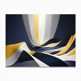 3d Render Of Abstract Blue, White And Gold Waves Or Ribbons Canvas Print