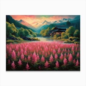 Pink Flowers In The Mountains 2 Canvas Print