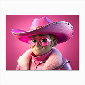 3d Cartoon Character Wearing A Pink Cowboy Hat, Pink Sunglasses, And A Fur Trimmed Jacket Canvas Print