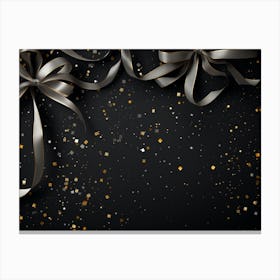 Gold Ribbons On A Black Background Canvas Print