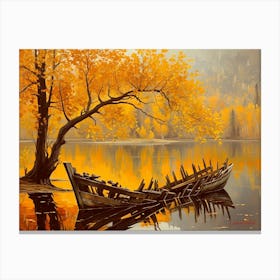 A Small Shabby Boat On A Serene Lake Canvas Print