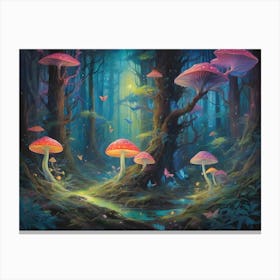 Mushrooms In The Forest Psychedelic Art Canvas Print