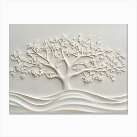 3d White Relief Tree Artwork Canvas Print