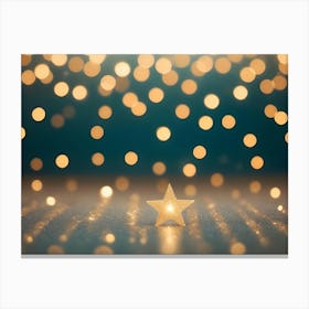 A Glowing Golden Star Resting On A Teal Background With Blurred Golden Lights Scattered Throughout The Image Canvas Print