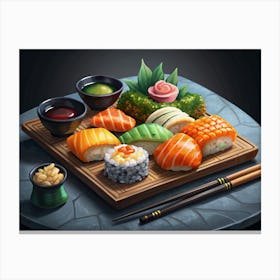 Exquisite Sushi Platter With Chopsticks Canvas Print