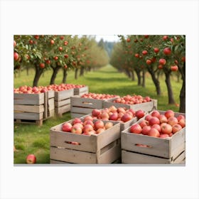 Crates Of Red Apples In An Orchard 6 Canvas Print