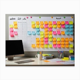 Calendar Brimming With Multicolored Post It Notes Varying Sizes Each Inscribed With Urgent Reminde (6) Canvas Print