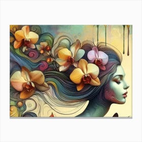 Woman With Flowers In Her Hair Canvas Print