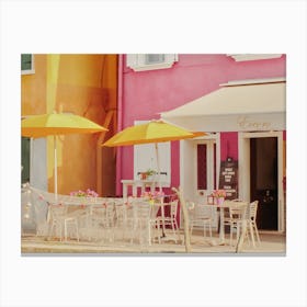 Pink And Yellow Italian Café, Venice Canvas Print