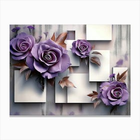 3d Flowers with Purple Rose Flowers with Squares Canvas Print