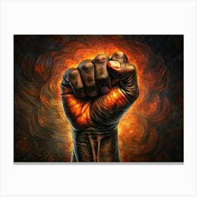 Powerful Clenched Fist With Firey Background Canvas Print