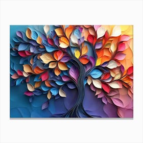 Colorful Tree With Leaves On Hanging Branches Illustration Background 5 Canvas Print